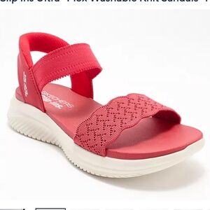 Skechers Red Slip Ins Ultra- Flex Washable Knit Sandals -Feelin' Pretty 10W